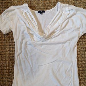 White Gap Cotton Blend T-Shirt with Ruched Detailing at Neckline